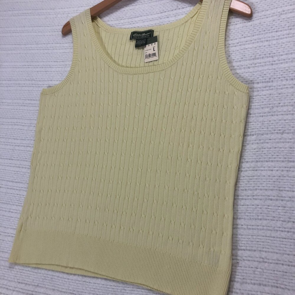 Eddie Bauer Stretch Pima Cotton Women's Large Aloe Green Cable Knit Tank Top